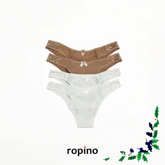 *Pack* 4 Bikinis con detalle de puntilla. Algodón y lycra - Varios Colores